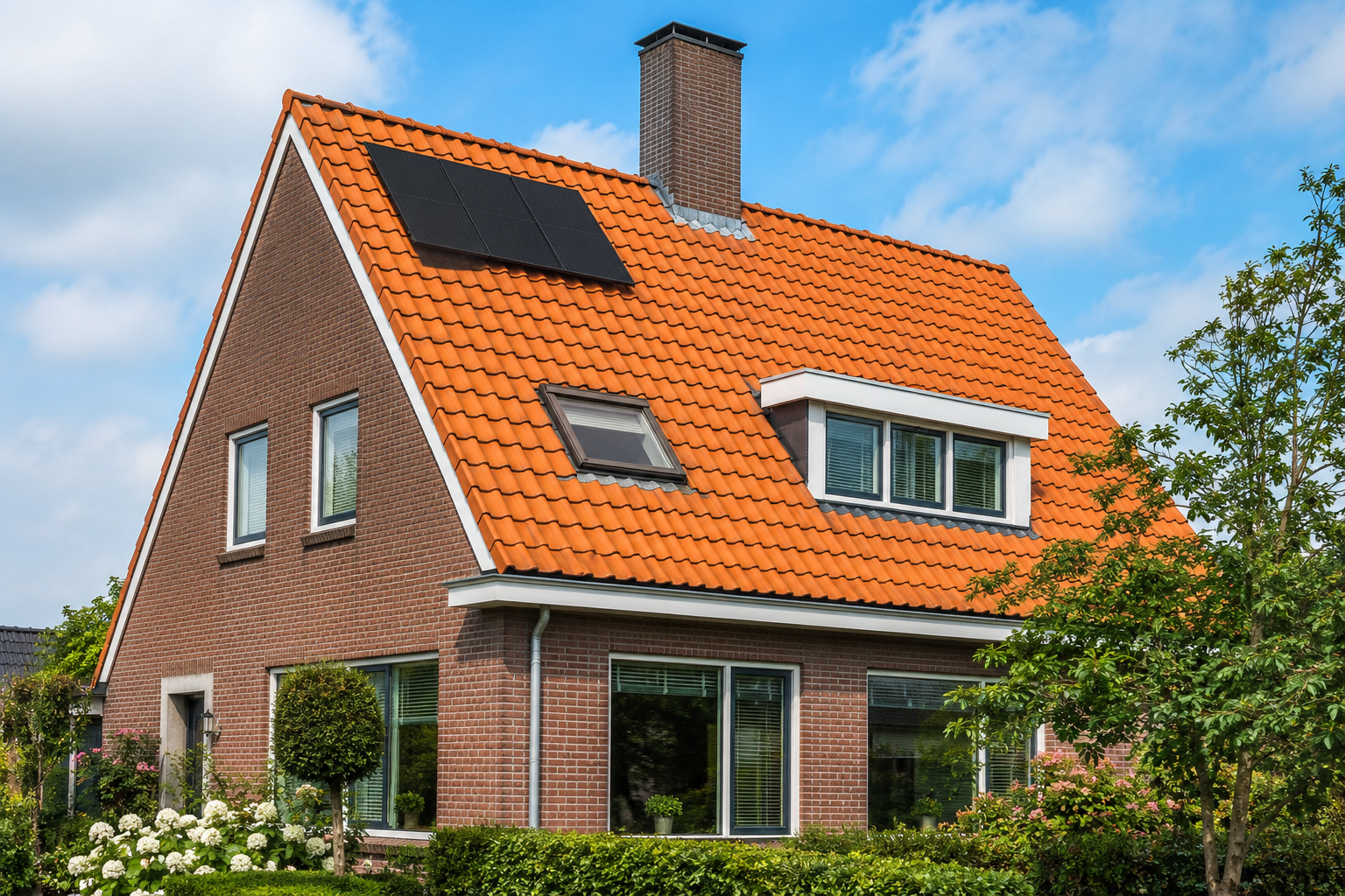 Nederlandse woning met een goed onderhouden pannendak